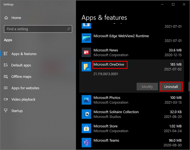 desinstale o onedrive