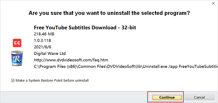 Confirme para desinstalar