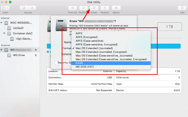 Clique em Apagar e selecione o formato de disco