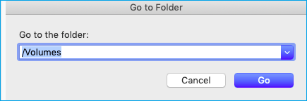 digitando /volume em vá para a pasta