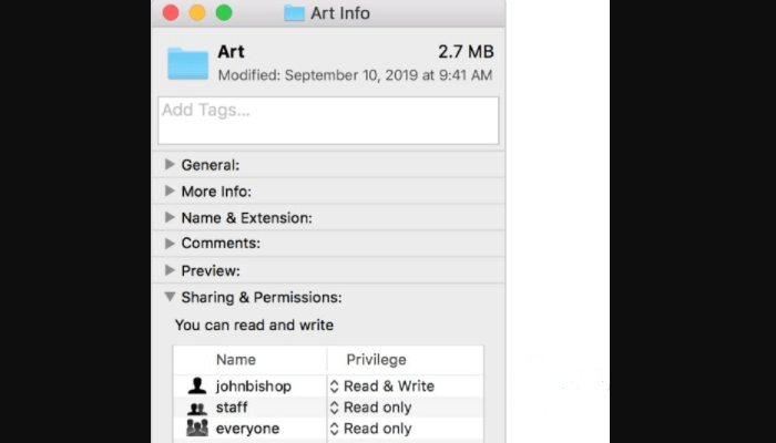 Selecione a permissão necessária