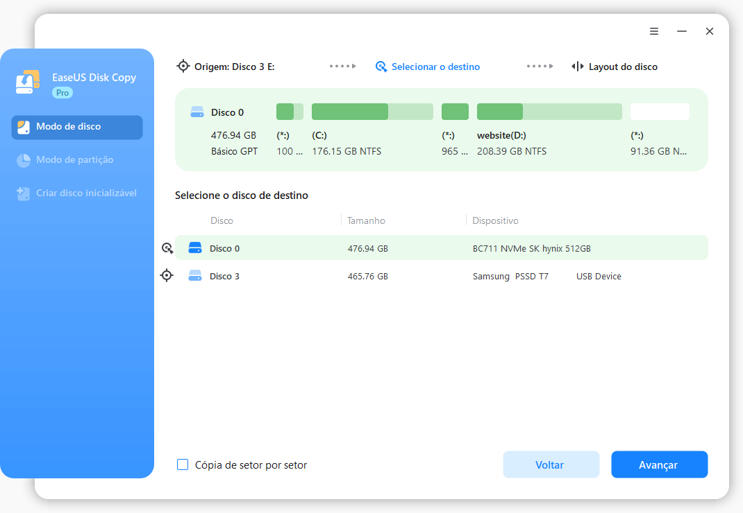 passo 2 disco de destino